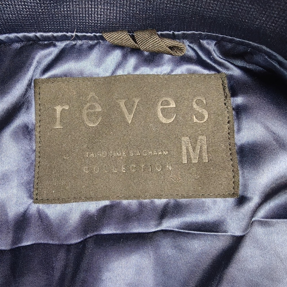 Reves Jacket Mens Medium Blue Velvet Bomber Full Zip Lined Pockets Rib Knit - Picture 5 of 10